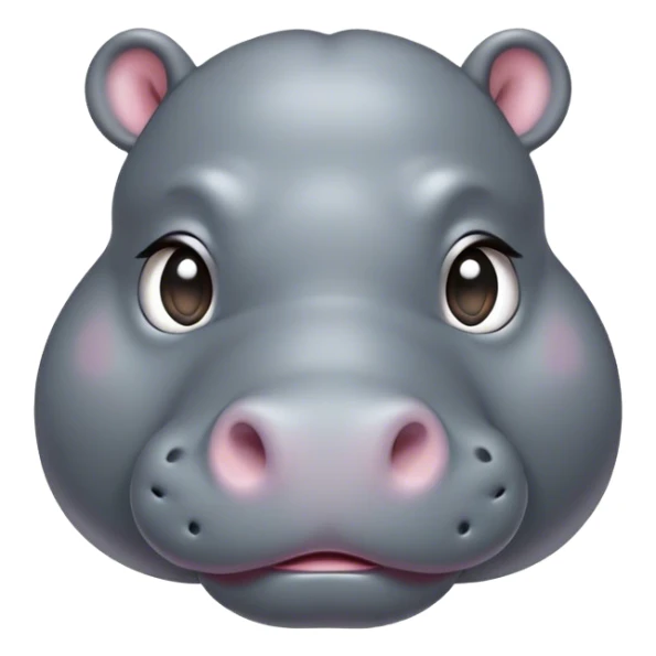 Cinematic Cute Hippo Portrait Emoji, Head tilted playfully and inquisitively, featuring a glossy slate-gray hide with a gentle sheen and round, sparkling eyes filled with curious charm, Simplified yet irresistibly adorable features, highly detailed, glowing with a warm, friendly glow, high shine, affectionate and serene, stylized with a touch of aquatic whimsy, bright and endearing, soft glowing outline, capturing the essence of a mischievous yet loving hippo, so playful it feels like it could splash out of the screen and into your arms! sticker
