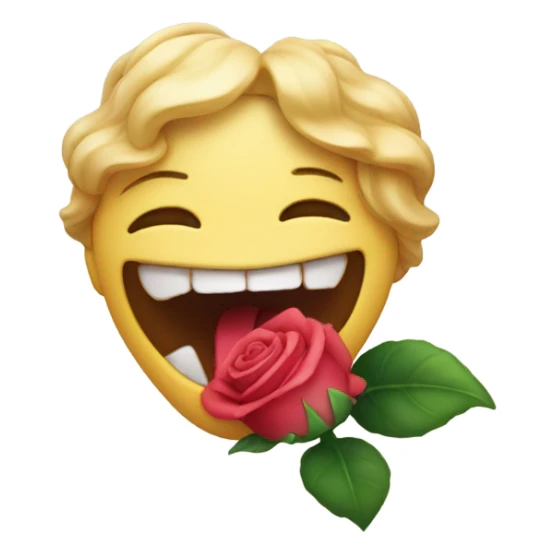 smirking emoji biting rose in its mouth sticker