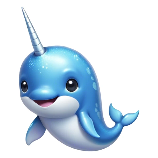 Cinematic Cute Narwhal Portrait Emoji, Head tilted playfully and inquisitively, with a glossy, shimmering body highlighted by its iconic tusk and sparkling eyes filled with wonder, Simplified yet irresistibly adorable features, highly detailed, glowing with a warm, friendly glow, high shine, affectionate and lively, stylized with a touch of whimsical charm, bright and endearing, soft glowing outline, capturing the essence of a mischievous marine marvel that feels like it could frolic out of the screen into your heart! sticker