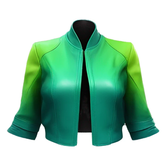 Realistic isolated side view of an open dark teal,lime green,mint green and emerald green ombre bolero fashion leather jacket. sticker