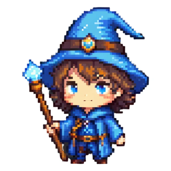 cute chibi male wizard with hat and wand sticker
