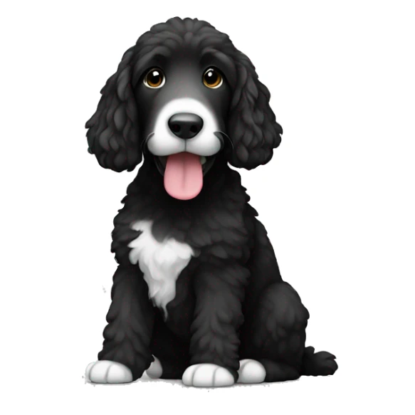 sitting down Bernadoodle black with white near mouth sticker