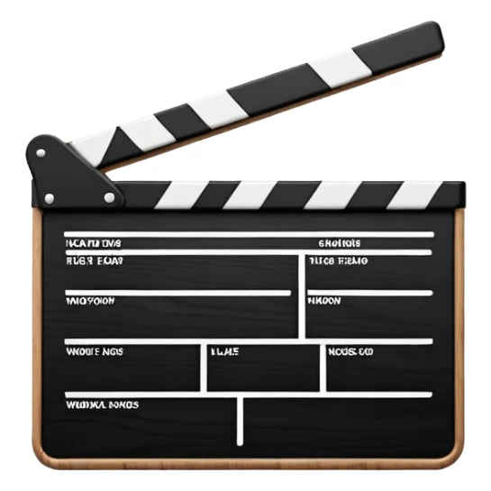 Ultra simplified movie clapper with black and white colors, two simple rectangles with a diagonal line sticker