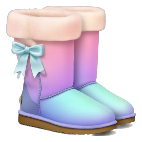 Realistic pair of pastel ombre Ugg fur boots with bows. sticker