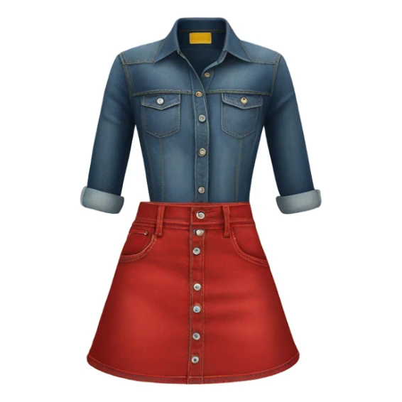 Realistic A-line high waisted red denim skirt, isolated sticker