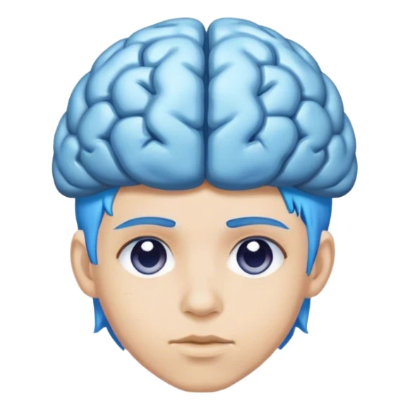 A real person face emoji and hair is a blue brain sticker