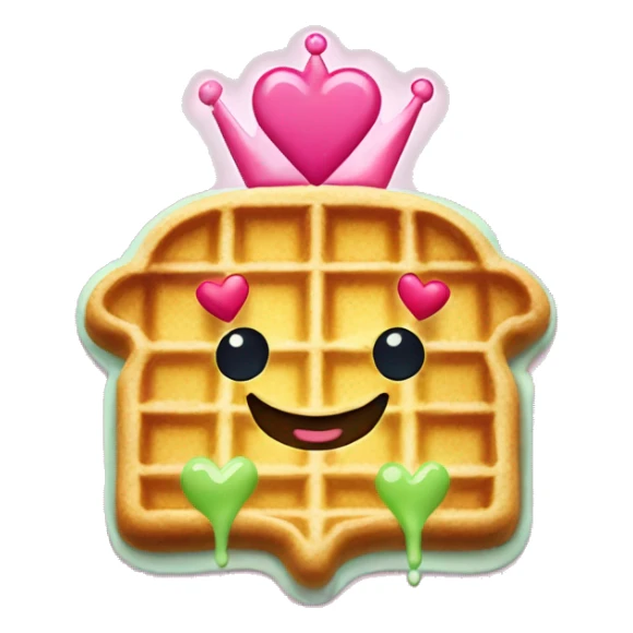 smiling waffle with matcha and sparkles and pink hearts around it like a crown sticker