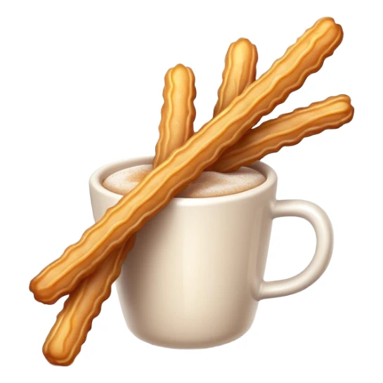 Cinematic Realistic Churros Dessert Emoji, showcasing crispy, golden-brown fried dough sticks dusted with sugar rendered with lifelike detail and warm, inviting lighting. sticker