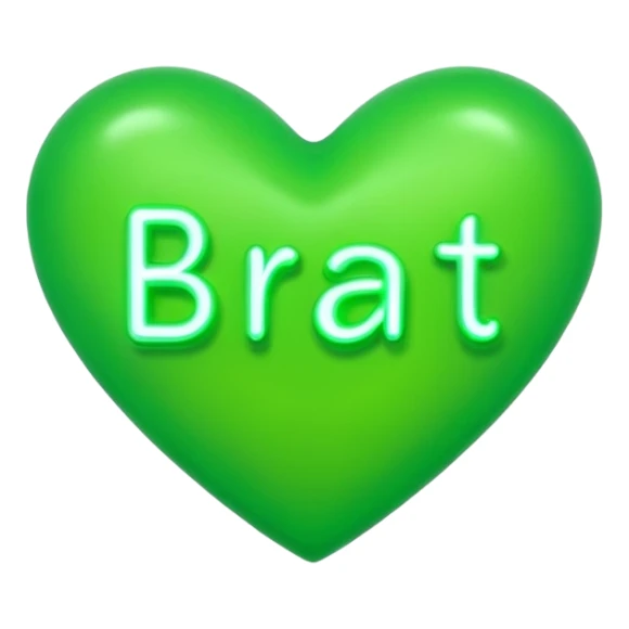 The word brat on a neon green heart  sticker