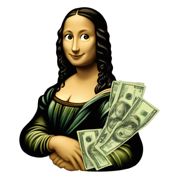 Mona Lisa holding dollar bills  sticker