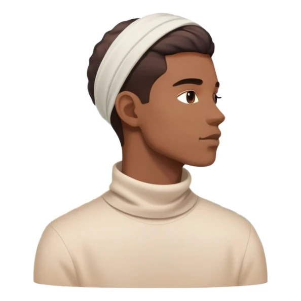 Minimalist male profile surrounded by ethereal energy waves with clothing items and accessories floating around it, style inspiration concept sticker