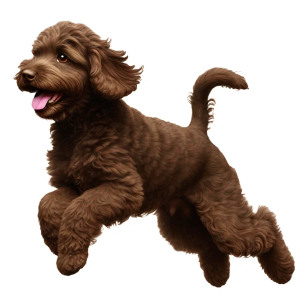 Dark brown Australian labradoodle puppy catching ball sticker