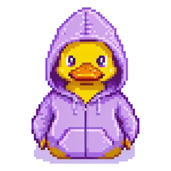 Pixelated rubber duck with a purple hoodie sticker