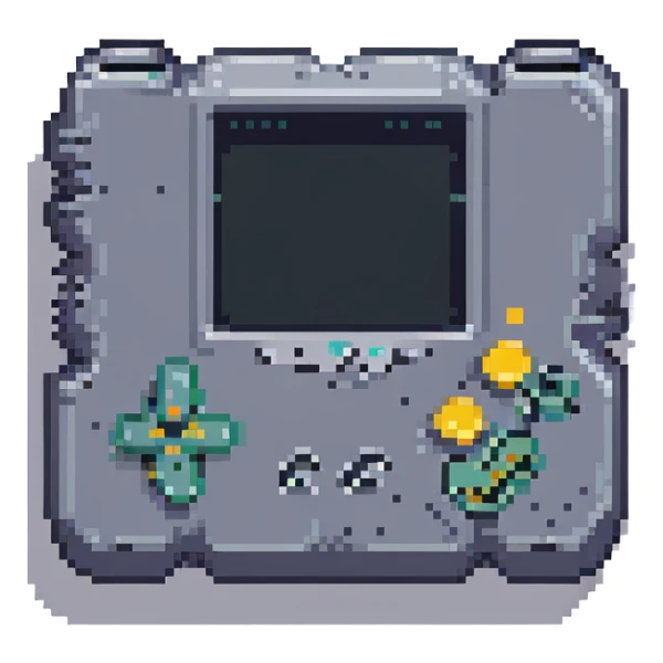GameBoy, pixel art style, chiptune era colors, chunky pixels, simplified details, classic D-pad and buttons sticker
