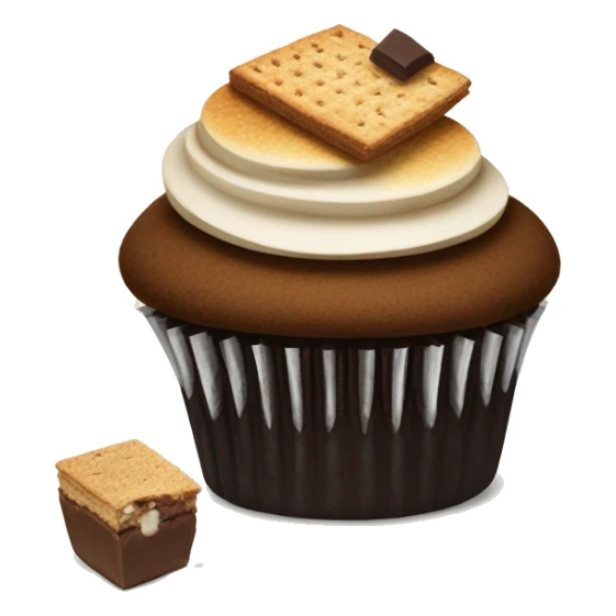 S’mores cupcake with chocolate and graham cracker sticker