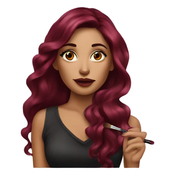 Beautiful tattooed burgundy long haired woman doing her makeup sticker