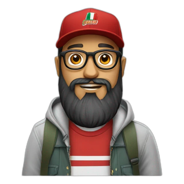 bearded portuguese designer with glasses and a red vans skate cap sticker