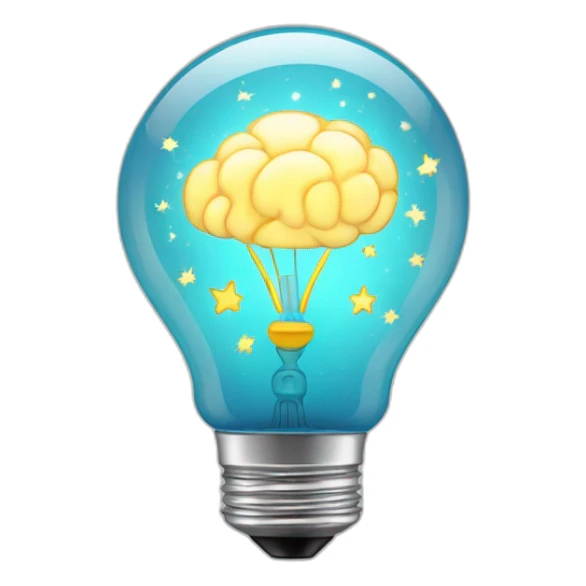 light bulb with little brain and stars inside sticker