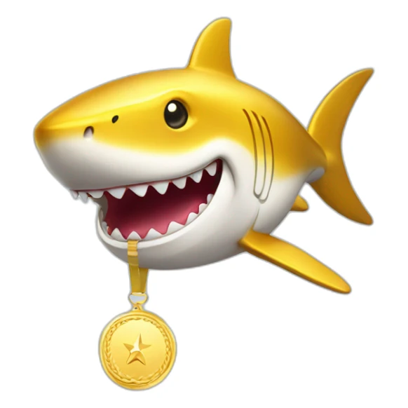golden shark grinning with a medal sticker