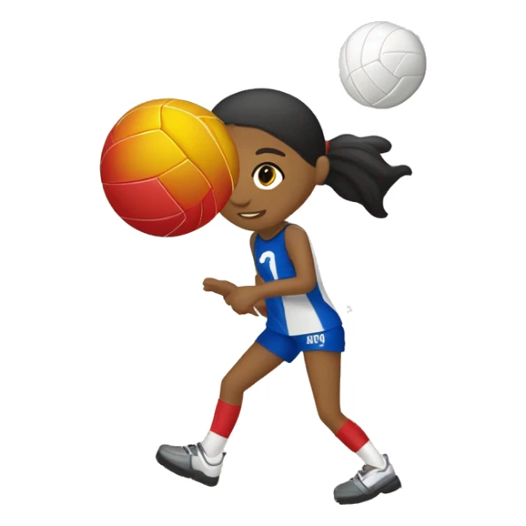 una perona sentada en el piso con una red de voleibol estirada alfrente de ella  y un balon de voleibol arriba en el aire sticker