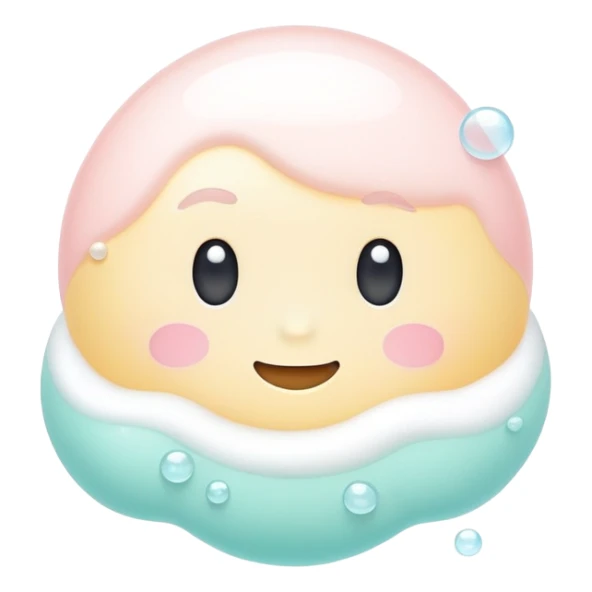 Foaming facial cleanser, minimalist, rounded, soft pastel colors, with foam bubbles sticker