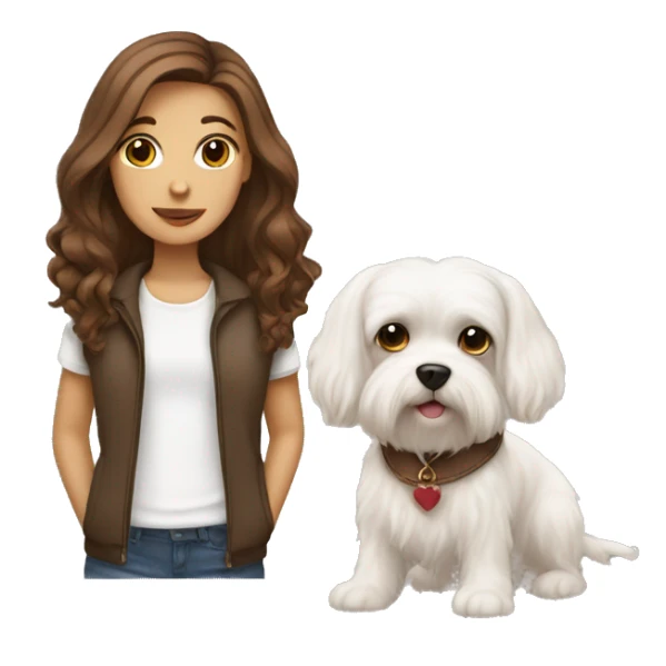 Girl with maltese dog with brown hair sticker