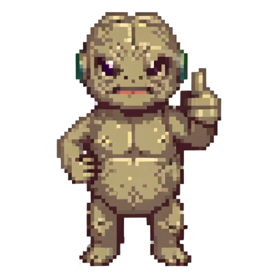 pixel art of Geodude giving a thumbs up, simple and bold sticker