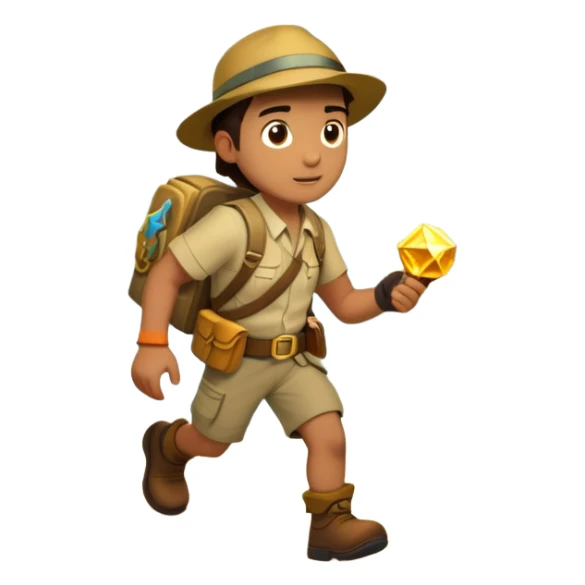 an adventure game, inspired by Uncharted-2. The design features a rugged explorer navigating through ancient ruins, with treasure and obstacles in the background. A dynamic environment with jungle, cliffs, and puzzles highlights the thrill of discovery and action. Transparent background. sticker