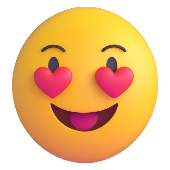 3D smiley emoji, round shape, heart face, with the text "besti" sticker