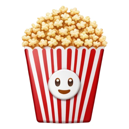 minimalist sweet popcorn emoji style, red and white popcorn box, caramel popcorn sticker