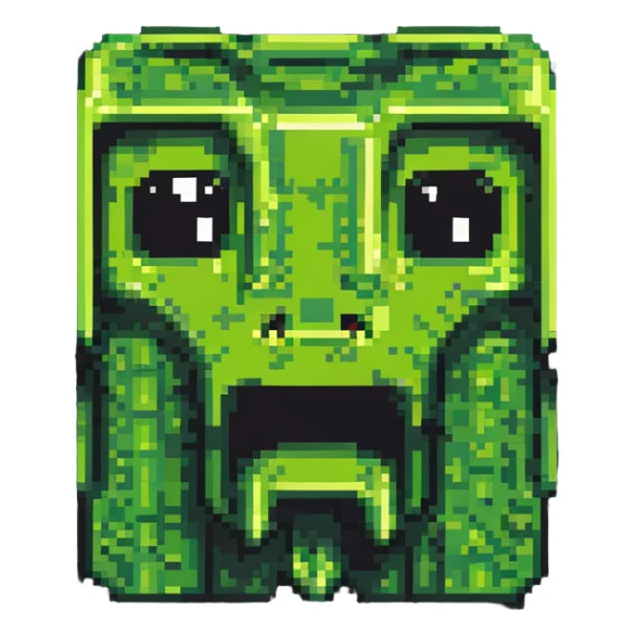 maximum blocky ultra-abstract pixel art Minecraft creeper face emoji with only 2-4 large square pixels sticker