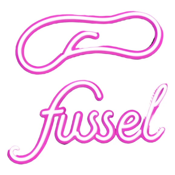 glowing pink neon sign that says “Fussel" in cursive  sticker