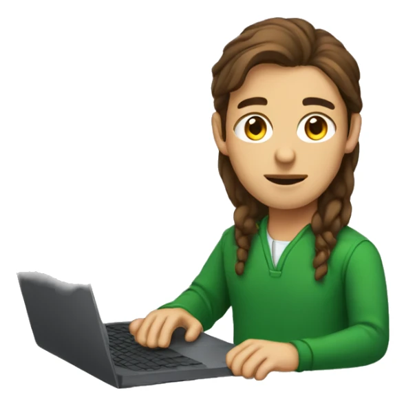 a programmer working in front of laptop with brown hair and irish ancestry sticker
