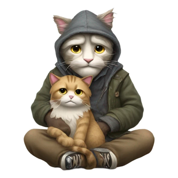 A homeless man riding a cat sticker
