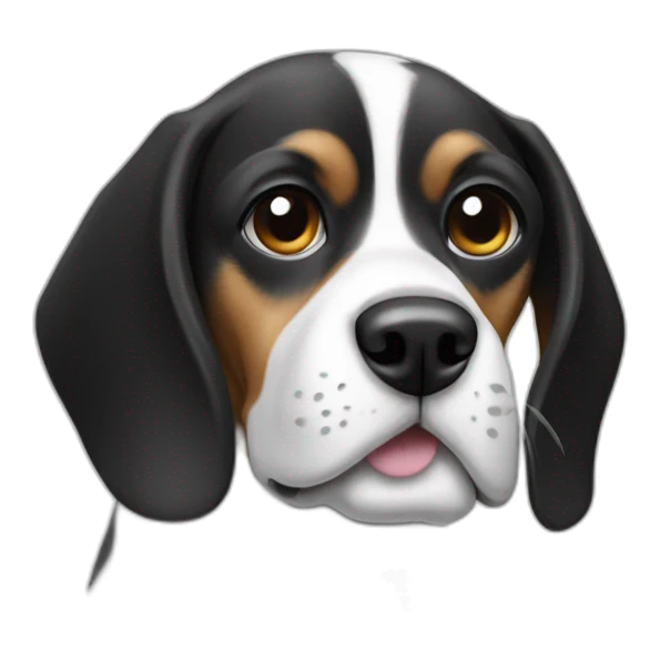 beagle dog black and white, with eyes covered in black sticker