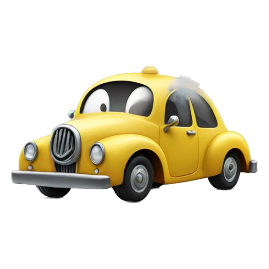 a smiley shaped like a car with steam coming out of it  sticker