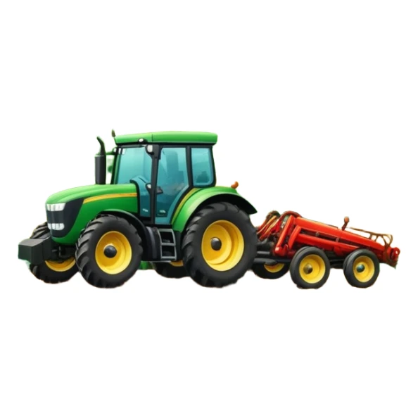 vibrant rural landscape with a tractor plowing fields, inspired by Farming Simulator 22. The design includes lush green fields, a barn, and a scenic countryside with trees and mountains in the distance. Transparent background sticker