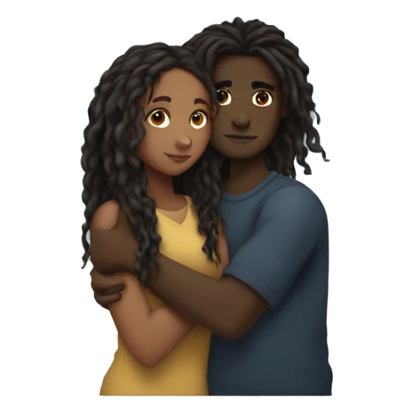 Brown girl with wavy hair hugging black boy who has dreads  sticker
