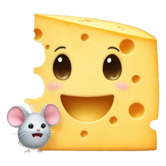 A very large block of cheese, next to it is a tiny mouse crying happy tears sticker