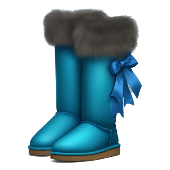 Tall Pair of peacock blue fur Ugg boots with silk ribbon bow. sticker