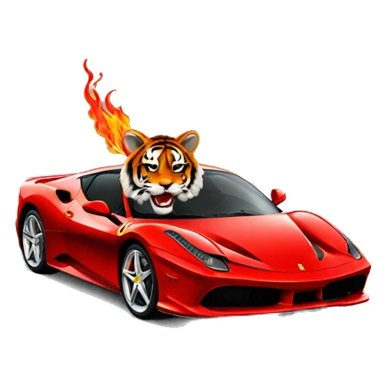 Tiger with red flames monted on a ferrari sticker