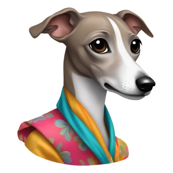Italian greyhound wearing a dress sticker