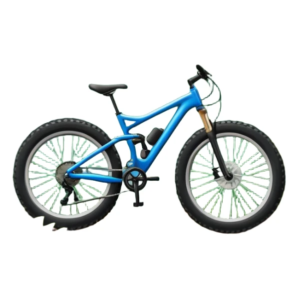 An icon featuring a mountain bike with wide tires, positioned on a forest trail or rocky mountain road. The background shows dense trees, steep slopes, and distant peaks under a clear blue sky. Transparent background highlights the thrill and rugged beauty of mountain biking. sticker