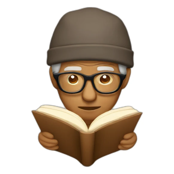 Old brown man with glasses reading a book and wearing sleeping hat sticker