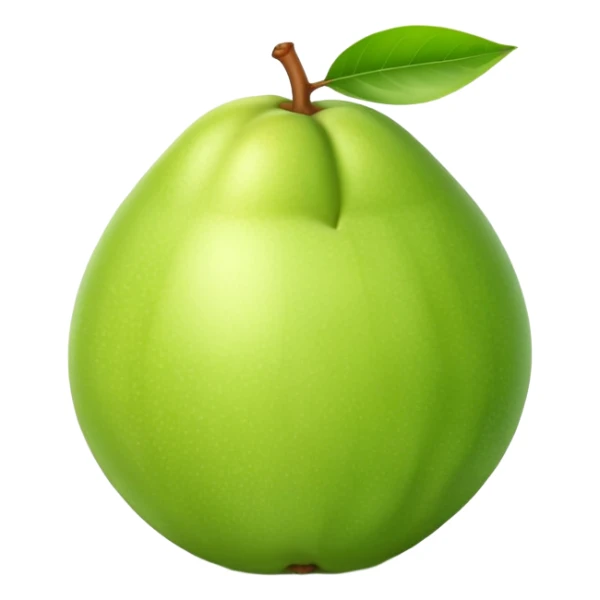 A whole green guava fruit with slight yellow tint sticker