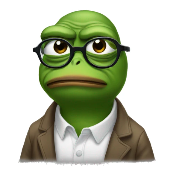 sad pepe the meme, but smarter with glasses sticker