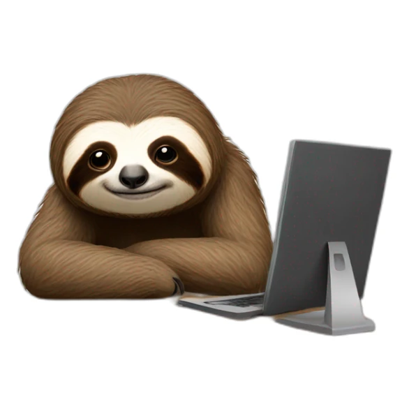 Sloth, mid life crisis at work, behind a desk sticker