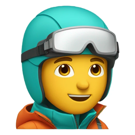 white Skier man wearing ORANGE JACKET and wearing a RED HELMET and wearing TURQUOISE PANTS sticker