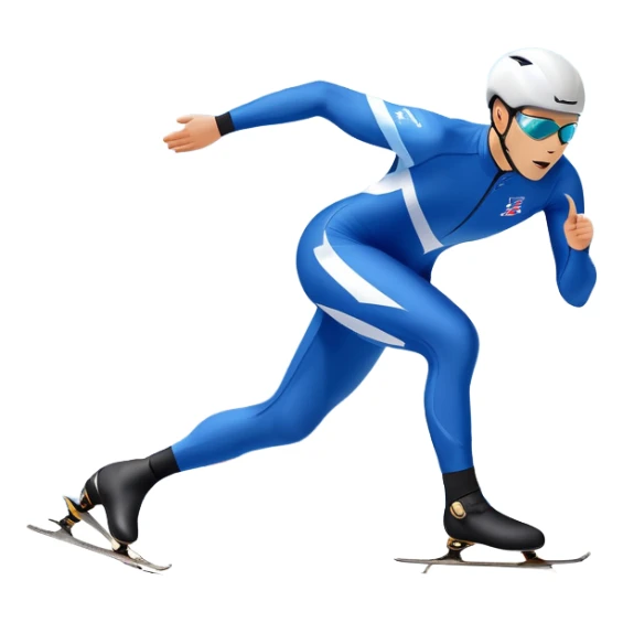 An icon showing a speed skater gliding on a professional oval ice track, captured in mid-motion with aerodynamic posture and sleek skates. The background features snowy mountains, flags, and a clear blue sky. Transparent background reflects the speed and elegance of the sport. sticker