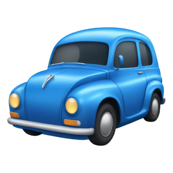 A sleek, blue vehicle with curved lines and a rounded body sticker